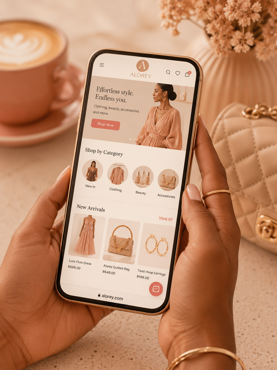 Alorey store on a phone showing new arrivals