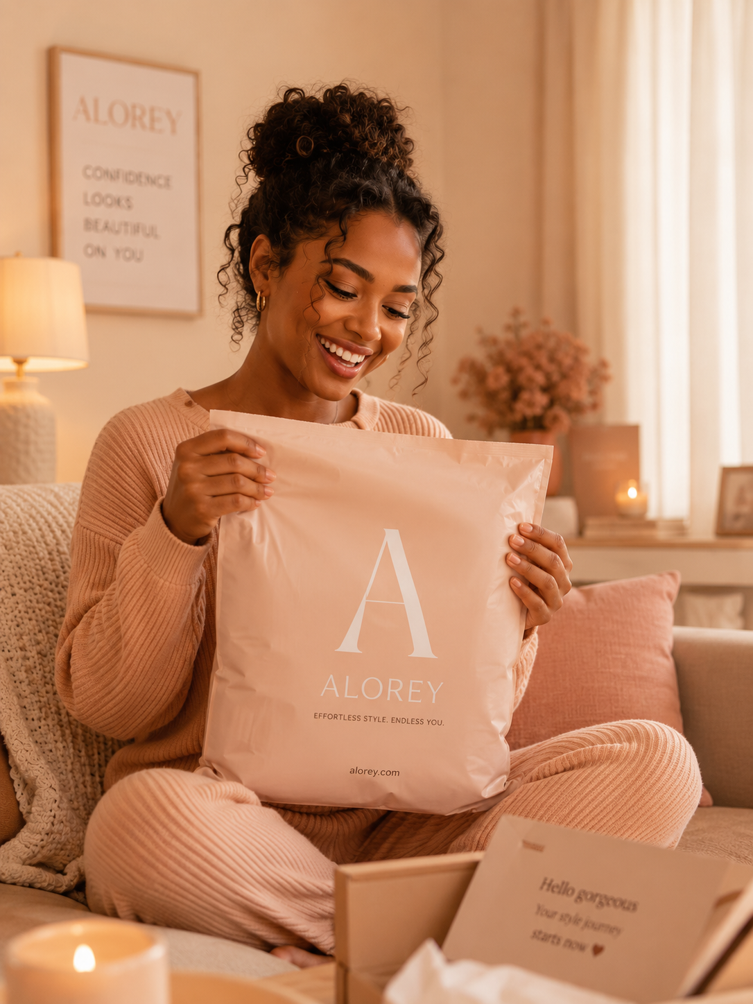 Customer unboxing her Alorey delivery